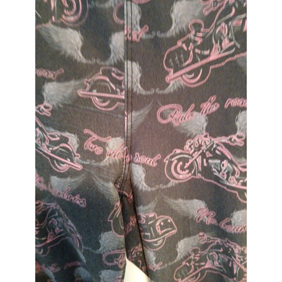 Gemini Design Apparel Leggings Black/Gray Wing With Pink Motorcycles One Size - Picture 12 of 16